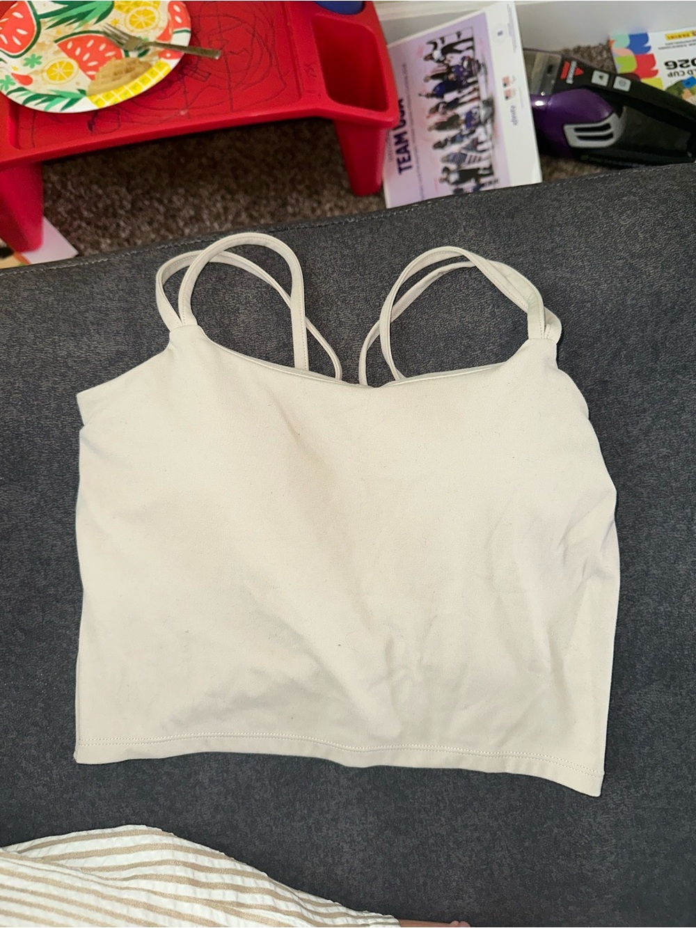 Cream Double-Strap Cropped Tank Top